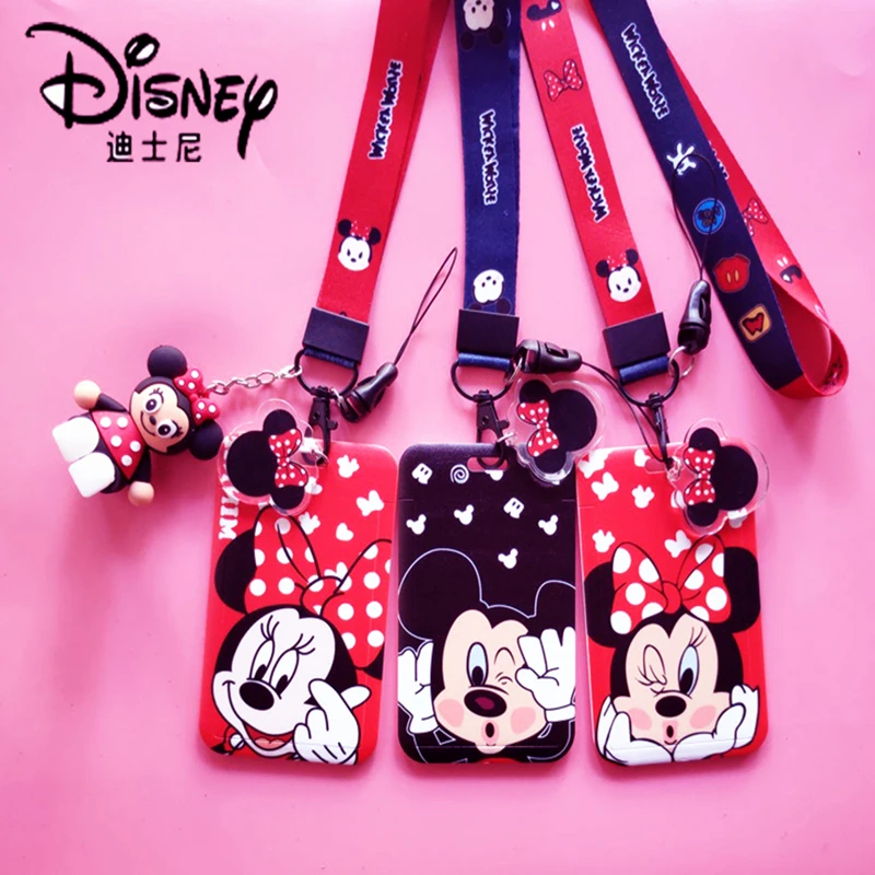 

New 2022 Disney Mickey Mouse Frozen PVC Card Student Campus Card Hanging Neck Bag Card Sleeve Lanyard ID Card Meal Card Bag Toys