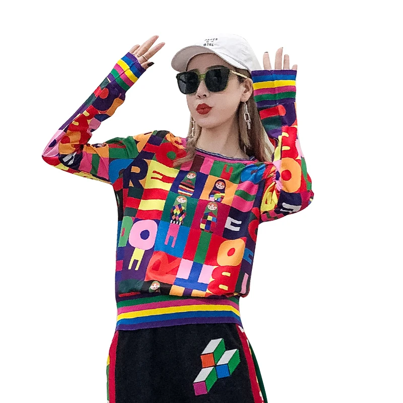 

Colorful Cartoon Print Sweatshirts For Women Spring Harajuku Style Long Sleeve Casual Pullover O Neck Sweatshirt Tops