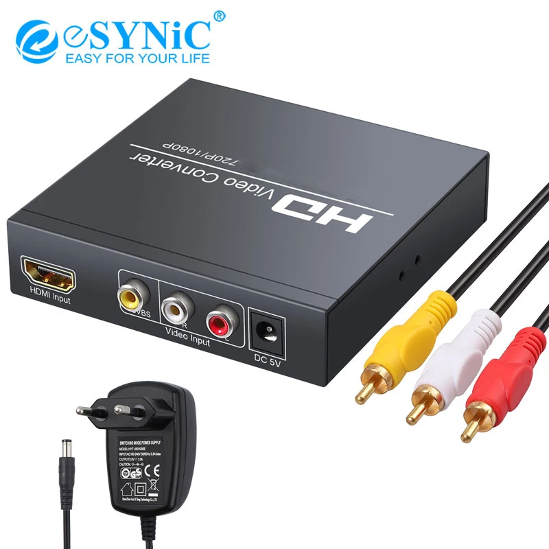 eSYNiC AV/HDMI-compatible to HDMI-compatible Converter Coaxial Adapter With 3.5mm Headphone For PS2 PS3 DVD 720P/1080P | Электроника