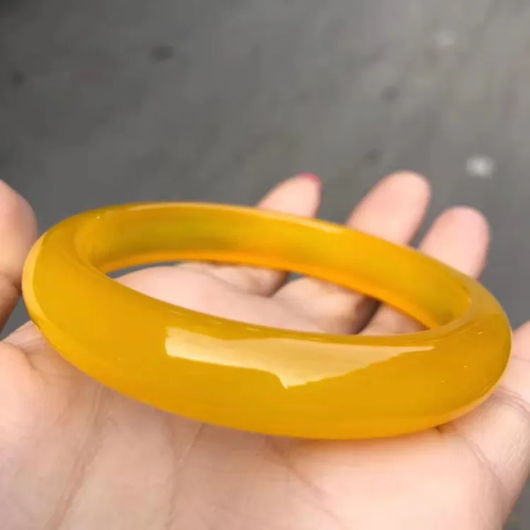 

Natural Genuine Jade Bracelet Bangles Yellow Chalcedony Jade Accessorie Jewelry Lucky Amulet Gifts For Women And Men