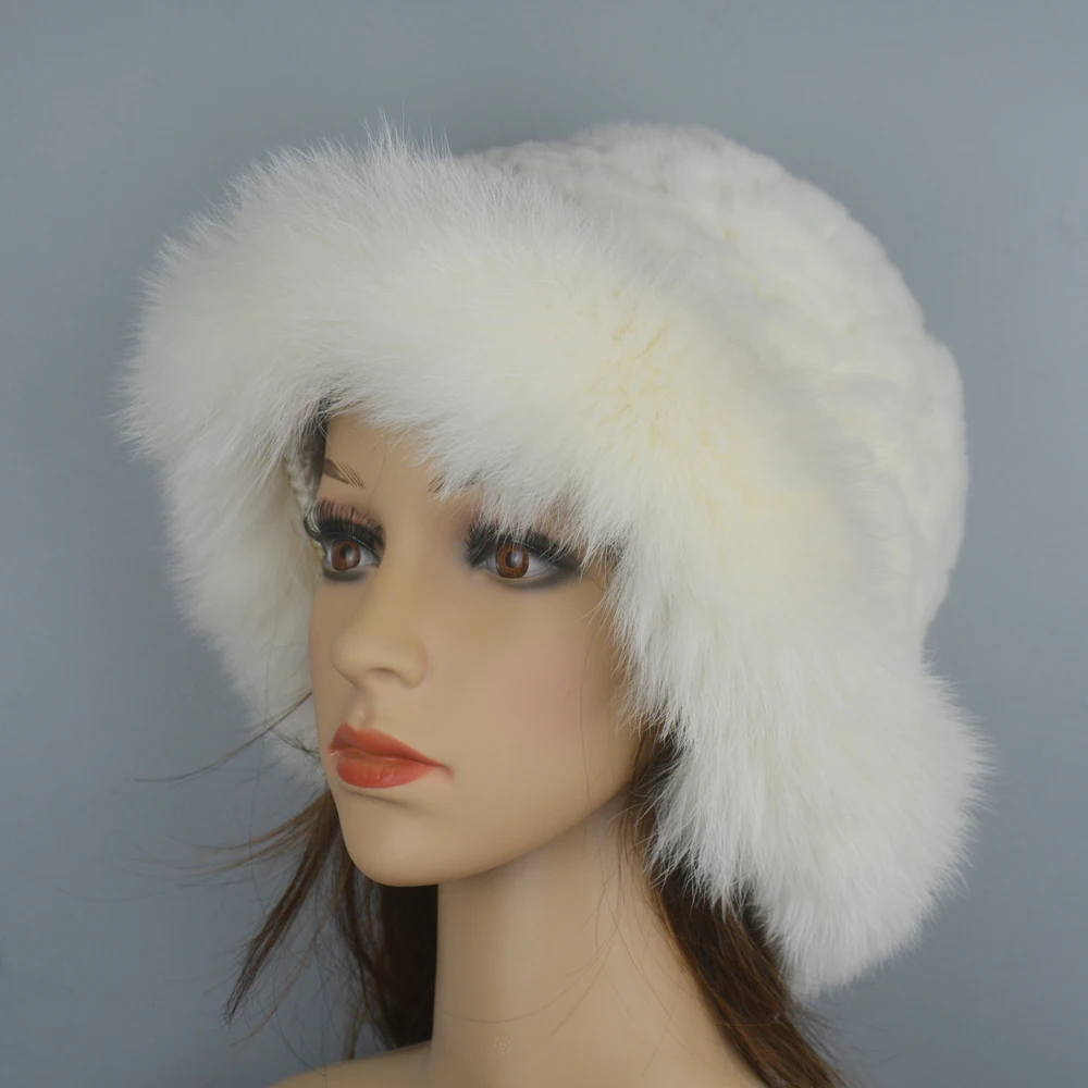 

New Luxury Knitted Real Genuine Fox Fur Hats Women Beanies Solid Rex Rabbit Fur Caps Winter Lady Party Fashion Fur Hat Skullies