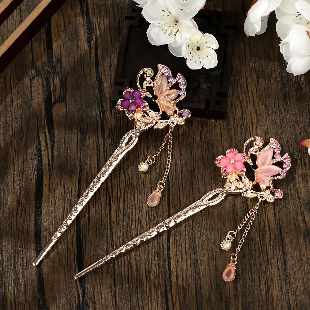

New Women Hair Clips Girls Antique Headdress Tassel Hairpin Rhinestone Flower Elegant