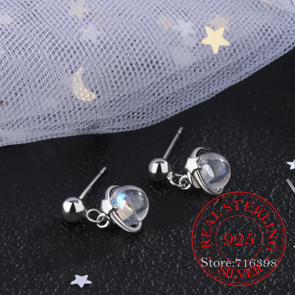 

100% 925 Sterling Silver Engagement Colorful Round Ball Star Stud Earrings For Women Jewelry & Accessories 2020 Drop Shipping
