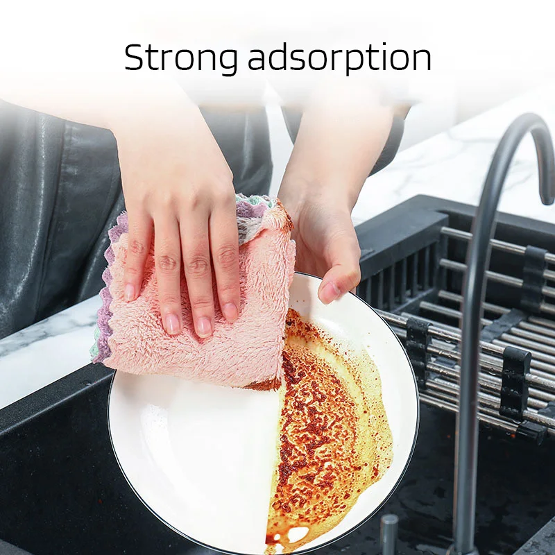 

Кухонная двухцветная ткань, не скатывается, бытовая салфетка для мытья посуды, подвесное полотенце, утолщенный абсорбирующий чистящий ковр...