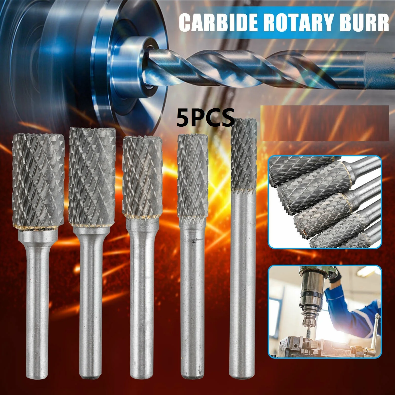 

Burr Die Grinder Shank Rotary Point Burr Set 6-14mm Double Cut Solid Cutting
