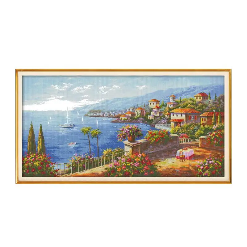 

Mediterranean style cross stitch kit aida 14ct 11ct count print canvas cross stitches needlework embroidery DIY handmade