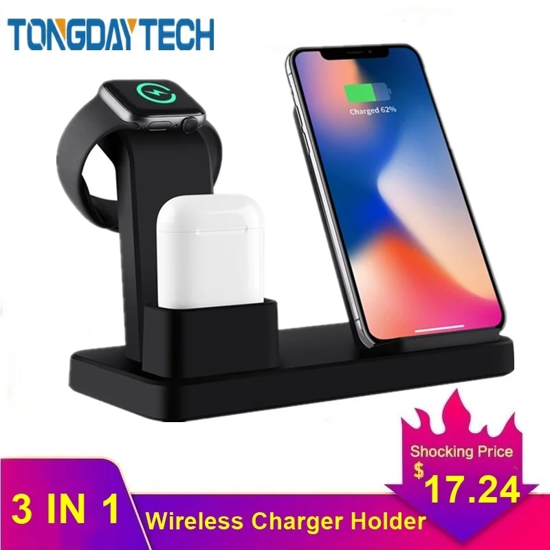 Tongdaytech 10 Вт Qi Беспроводное зарядное устройство для iPhone X 8 XS 11 Pro Max телефон Быстрая Зарядка Док-станция для Apple Watch 5 4 3 2 1