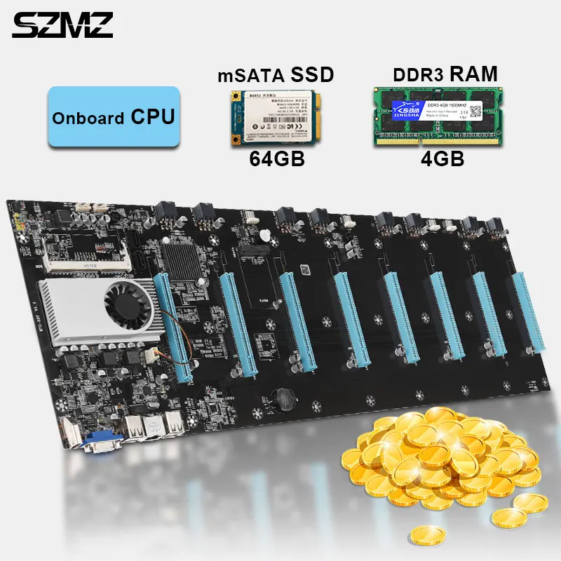 Материнская плата SZMZ 8 GPU для майнинга с процессором DDR3 RAM SSD Поддержка видеокарт