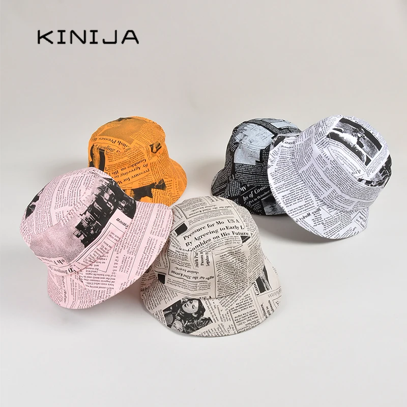 Новинка В стиле ретро газета Хлопок Ведро Шляпа Панама летние Боб головные уборы