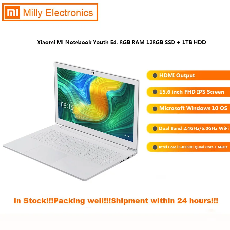 Оригинальный ноутбук Xiaomi Mi 15 6 дюйма Windows 10 Intel Core I5 8250H GeForce MX110 четырехъядерный 8 ГБ