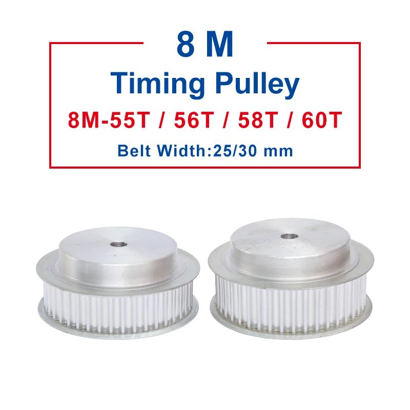 

Timing Pulley 8M-55T/56T/58T/60T teeth pitch 8mm process hole 14 mm Aluminum pulley slot width 27/32mm for 25/30mm timing belt