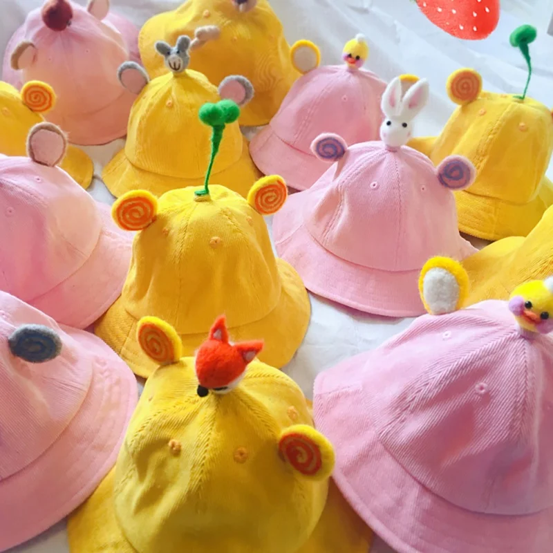 

Unisex Summer Bucket Hat Sun Protection Corduroy Bean Sprouts Cartoon Animal casual Fisherman Hat