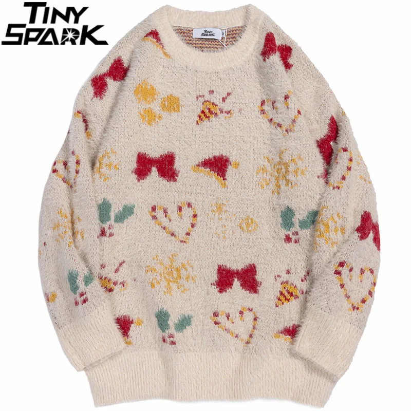 

Хип-Хоп Уличная трикотажный свитер для мужчин Рождественская шапка Снежинка Пушистый пуловер 2021 Осень Harajuku хлопковый свитер черный синий