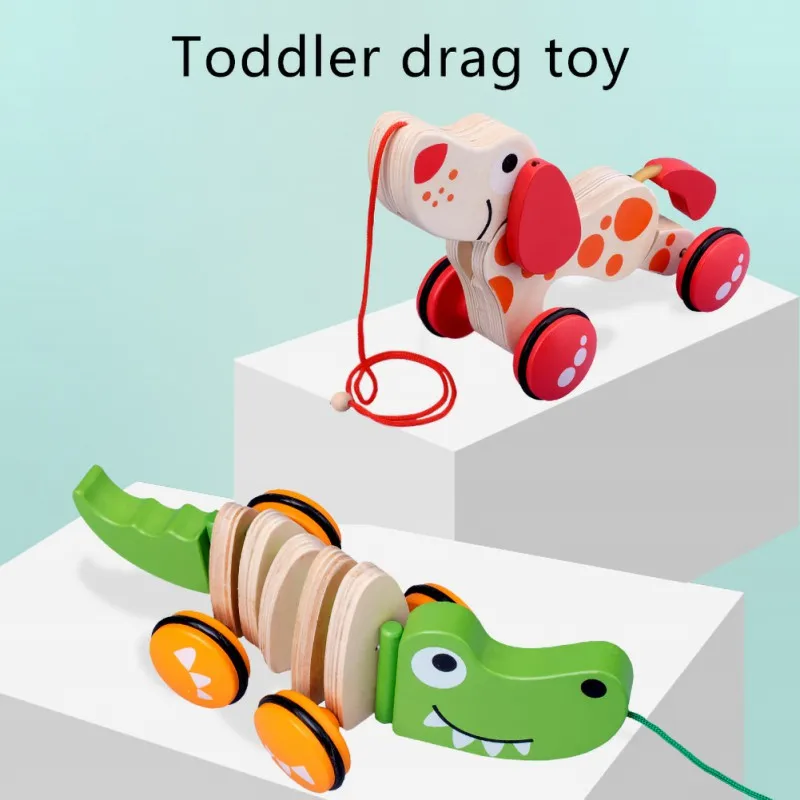 

Cartoon Animal Puppy Crocodile Hand Push-pull Tract Pulling Rope Baby Pedicure Toys 0-1-2-3 Years Old