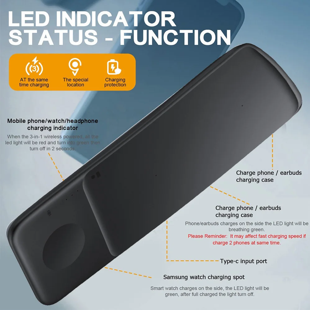 fast wireless charger trio station for galaxy s21 ultra 5g s20 fe s10 s9 s8 note 20 ultra 5g 10 9 buds pro wireless charging pad free global shipping