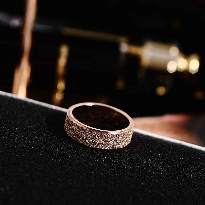 6 MM Yun ruo модные классические Froseted Пара Кольца розовое золото Цвет женские подарок на день рождения Титан Сталь ювелирных изделий, не линяют, Прямая - Цвет основного камня: 6 MM