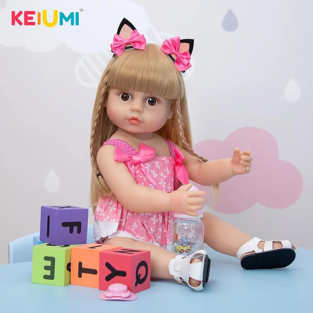 

KEIUMI 22 Inch 55cm Boneca Reborn Silicone Doll Long Hair Reborn Baby Girl Doll DIY Playmates Toys For Children Birthday Gifts