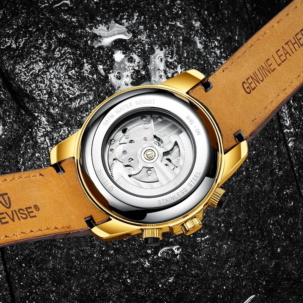 

Tevise Fashion Men's Watch Automatic Date Mechanical Watch Men's Multifunctional Sports Classic Leather Strap Clock Masculino