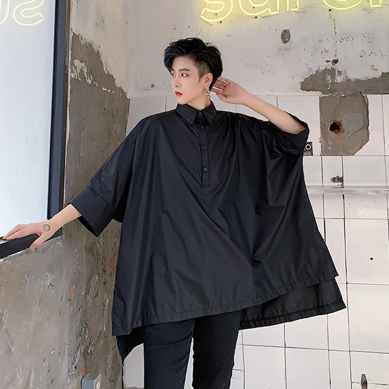 Рубашка мужская с коротким рукавом летучая мышь Свободная блуза под заказ в