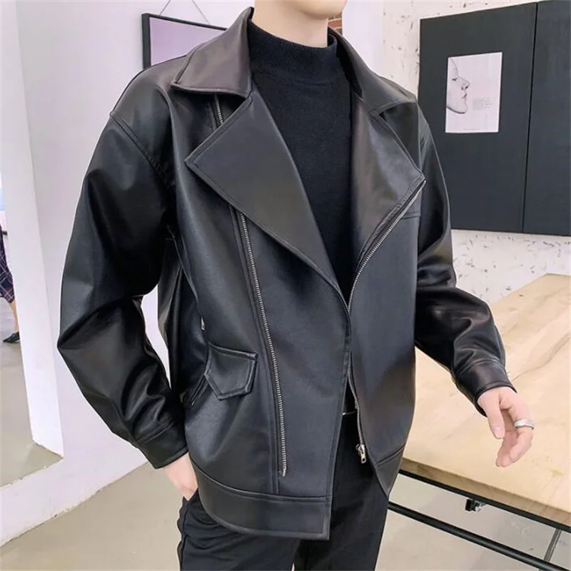 Motorcycle leather jacket men's PU coats retro casual loose clothes youth oblique zipper chaquetas jaquetas masculina de inverno