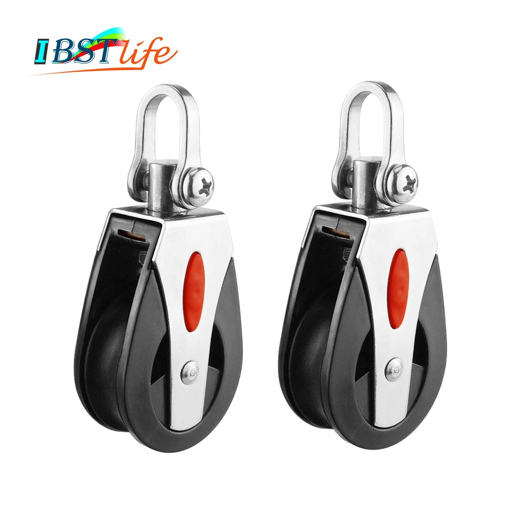 

2PCS 1500Lbs Load Sheave Block Universal Head Single Pulley Swivel Sailboat Plain Bearing Block Rope Runner Boat Accessories