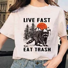 Мусорное ведро с енотом Tshrit Live Fast есть мусорное ведро забавные цитаты Дизайн Рубашка Винтаж панда в ретростиле с верхом в виде т-образного рубашка Новинка 100% хлопковые футболки