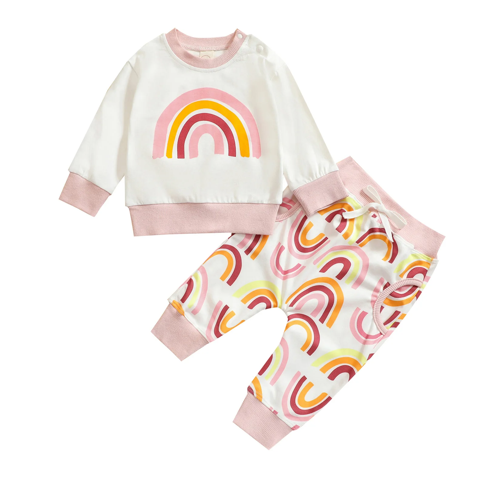 

Infant Baby's Clothes Rainbow Print Clothes Girls Long Sleeve O-neck T-shirt Drawstring Waist Trousers Children's Clothing Set