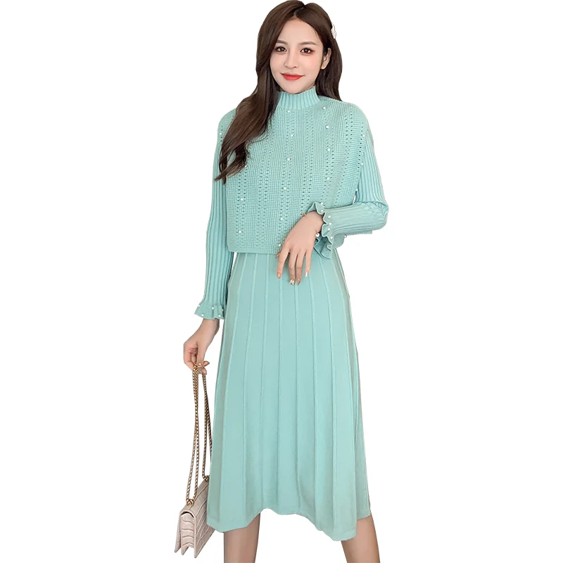 

Will knit two-piece long hair dress in cultivate one's morality show thin new qiu dong outfit render dress