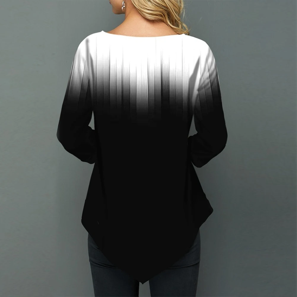 Новинка 2019 большие размеры женская футболка круглый вырез длинный рукав подол