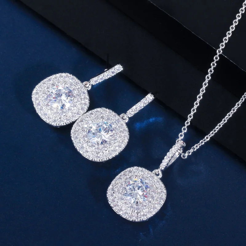 Женский ювелирный комплект из колье и серёг с фианитом|zirconia jewelry|cubic zirconia jewelry