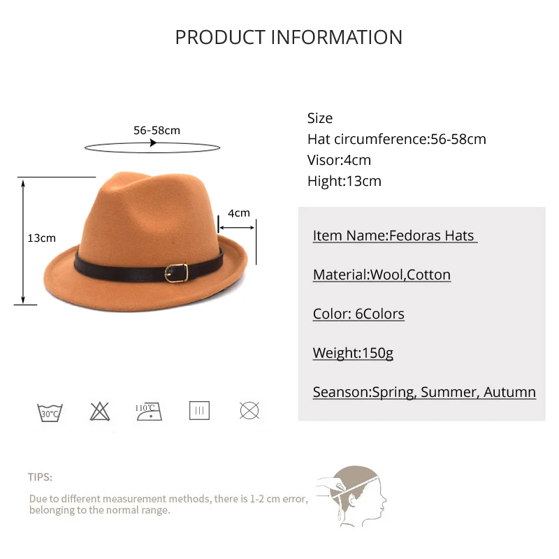 Men's Fedora Hat Women's Fashion Curl Jazz Hat Winter Black Wool Blend Hat Frederick Hat F104
