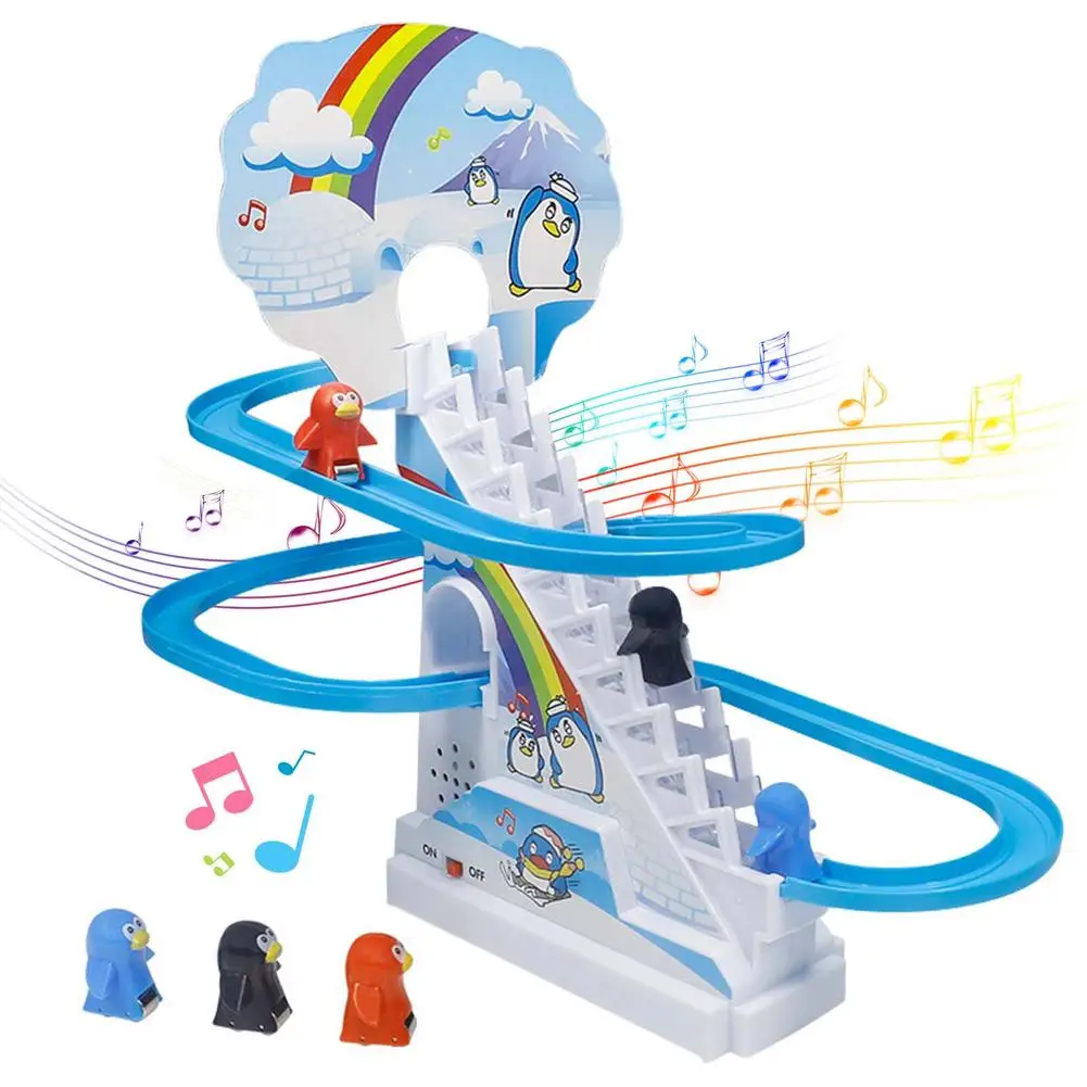 

Educational Children's Toys Toys With Flashing LED Lights Electric Penguin Stairs Climbing Toys Sound And Light Rotating Slid