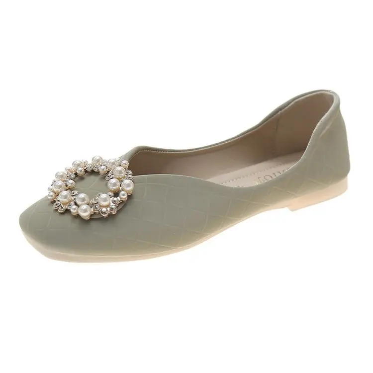 

Square Toe Pearl Decorateion Soft Summer Shoes Ladies Casual Female Sneakers Elegant Women's Moccasins Shallow Mouth Flats Beadi
