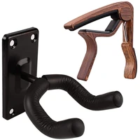 guitar wall mount hanger and capo black guitar hook wood capo for acoustic electric bass ukulele accessories