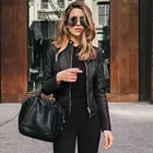 Модная женская осенняя однотонная кожаная куртка с длинным рукавом, тонкая, крутая мотоциклетная куртка, ветровка на молнии, верхняя одежда # g3