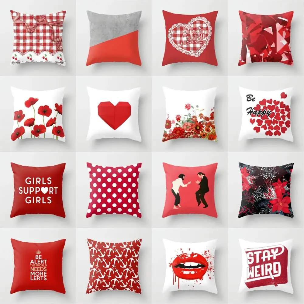 

Red Color Pillow Case Sofa Car Bedroom Living Room Seat Soft Cushion Cover Fashion Square Pillowcases Home Decoration Gifts