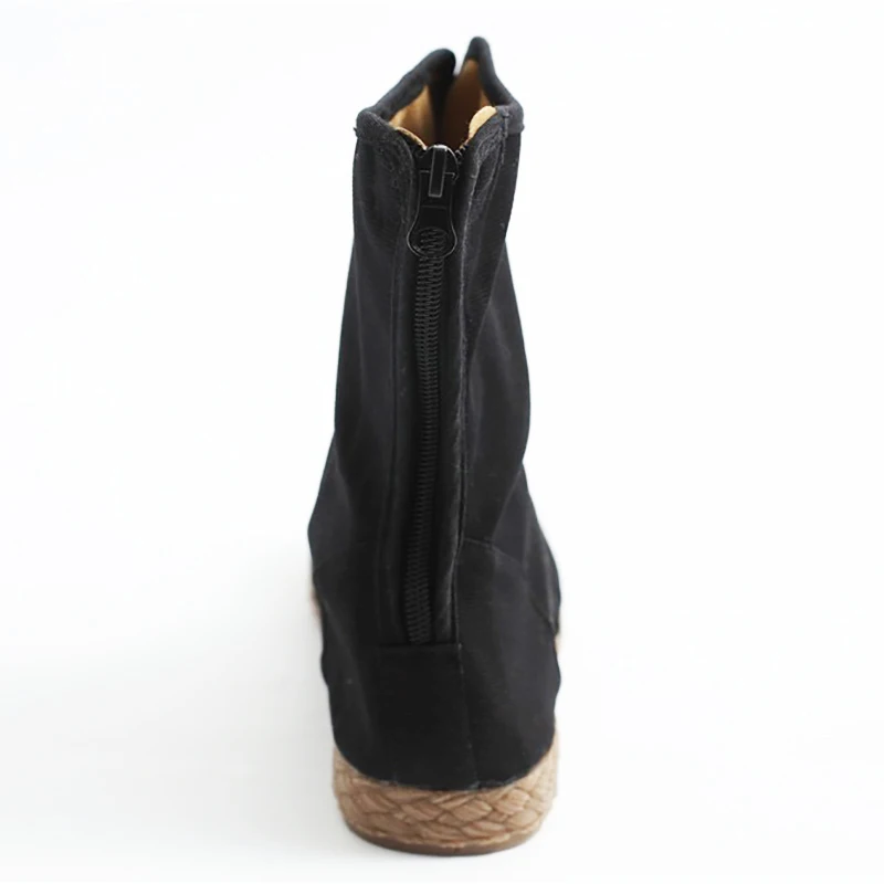 Men Women Black Boots Swordsman Boots Kungfu Black Canvas Flat Shoes Comfortable Retro Boots High Top Zipper Winter Shoes