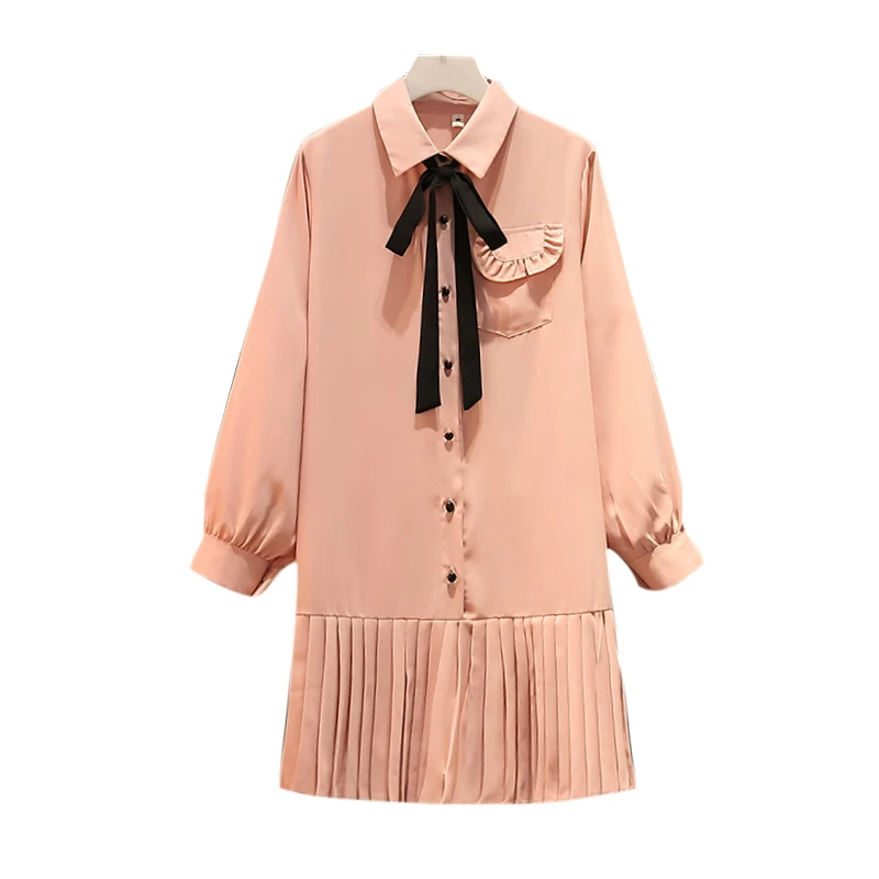 Платье большого размера женские шифоновые платья-рубашки со складками прямые