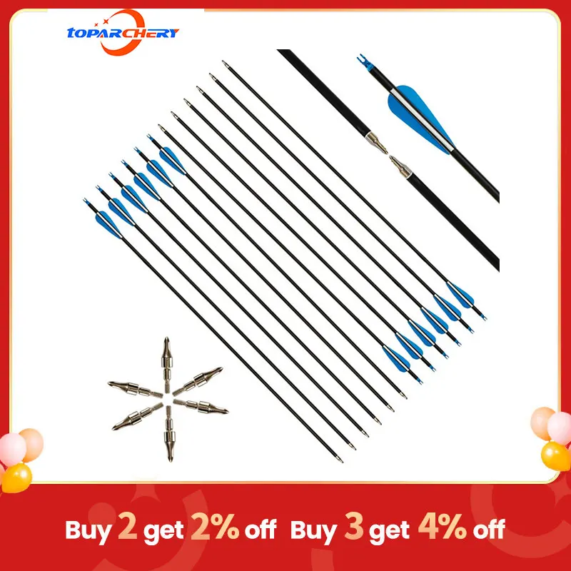 6/12/24 archery carbon arrow  31 inches Spine 500 Archery Carbon Arrow with Blue White Color for Recurve/Compound Bows Hunting