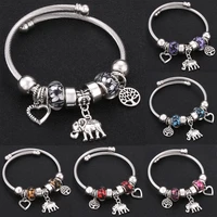 trendy elastic metal beading bracelet elephant love tree of life jewelry snake chain bangles beaded bracelet fit jewelry