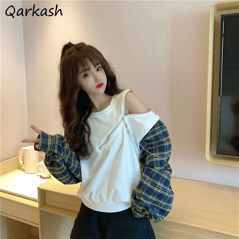 

Женские свитшоты на молнии в стиле пэчворк, уличная одежда в стиле ретро, Популярная свободная Студенческая одежда Ulzzang, шикарная Весенняя Универсальная мягкая женская одежда