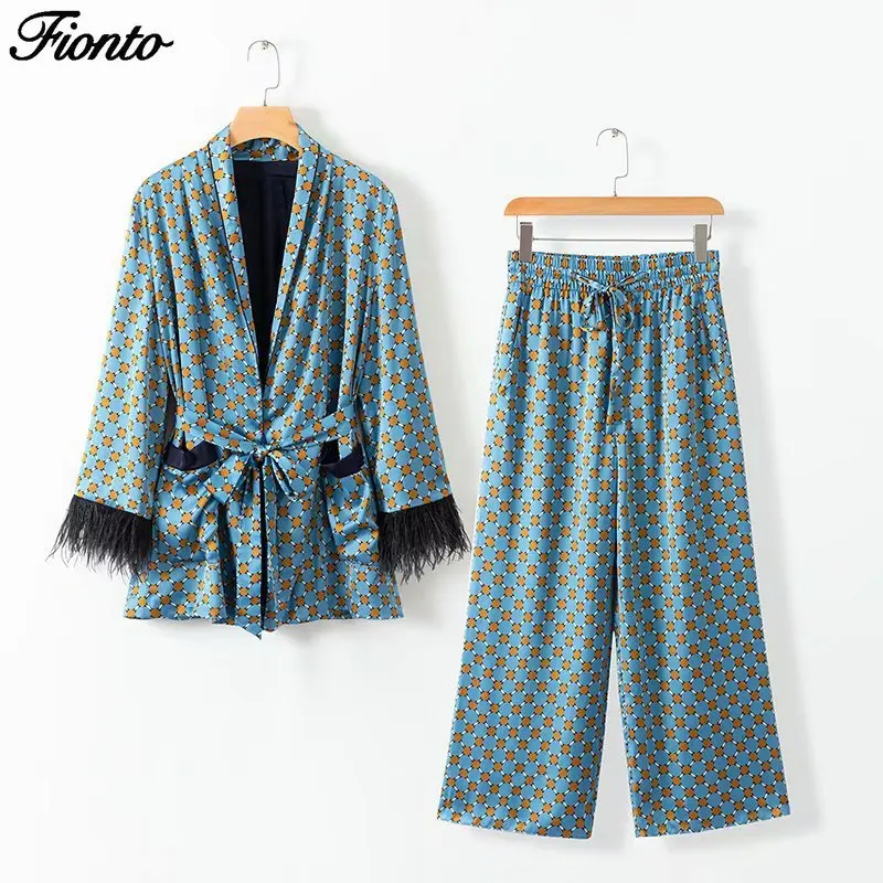 Женское свободное кимоно FIONTO осеннее пальто-кимоно оверсайз с карманами поясом и