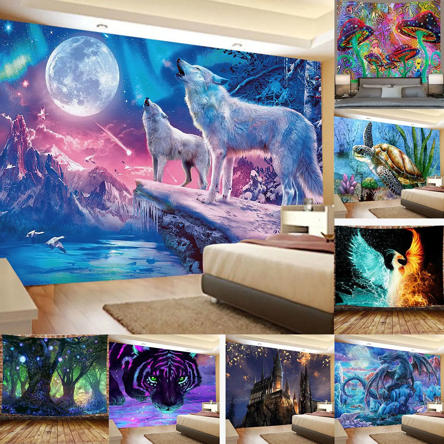 

Animal Fantasy Printing Wall Tapestry Background Cloth Wall Hanging Home Decor Witchcraft Beach Mat 73*95cm GT-0093
