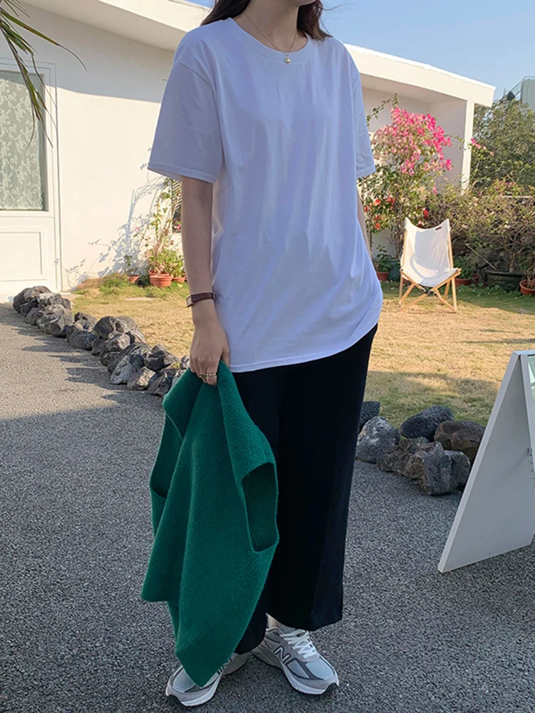 

Summer Tee Shirt Solid Color Basic Cotton T Shirt For Women Casual O-neck Harajuku Top Korean Hipster White Tshirt