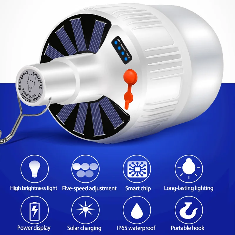 SXZM Открытый DC5V 80 Вт/100 Вт Солнечная лампа перезаряжаемый портативный светодиодный Лампа для тента на кемпинге лампочка USB аварийный светильник s 5 светильник режим ing