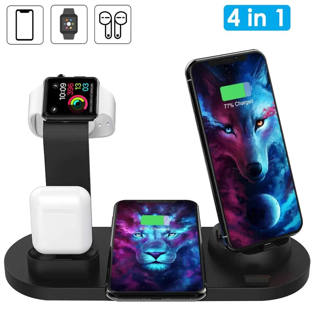 4 в 1 10 Вт Беспроводное зарядное устройство подставка Док станция с USB для Apple Watch