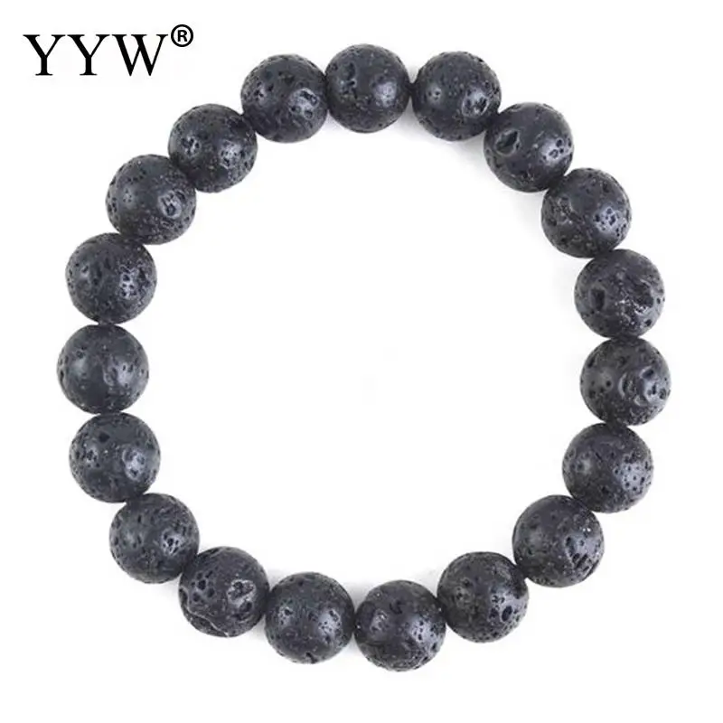 Гладкий натуральный камень Seadbeads браслет для мужчин и женщин черный Poblished