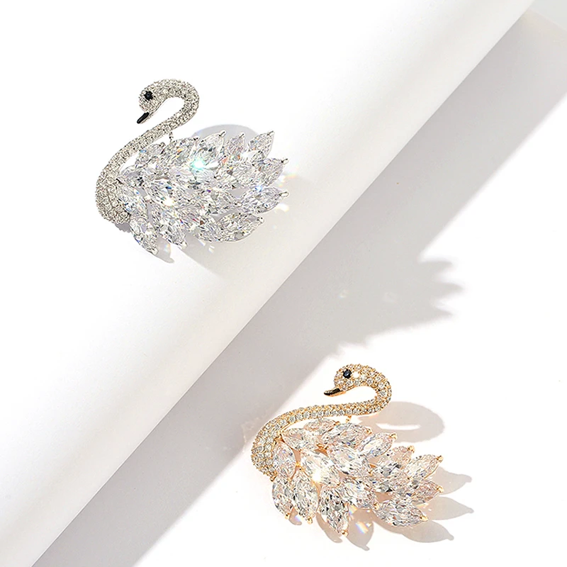 Блестящая Белая циркониевая брошь в виде лебедей Элегантные Кристаллы стразы