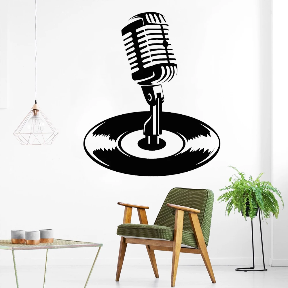 Микрофон Наклейка на стену музыкального класса орнамент пластинка караоке