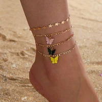 4 layerd butterfly pendant sequins anklet set for women beach foot jewelry anklets boho style party summer jewelry